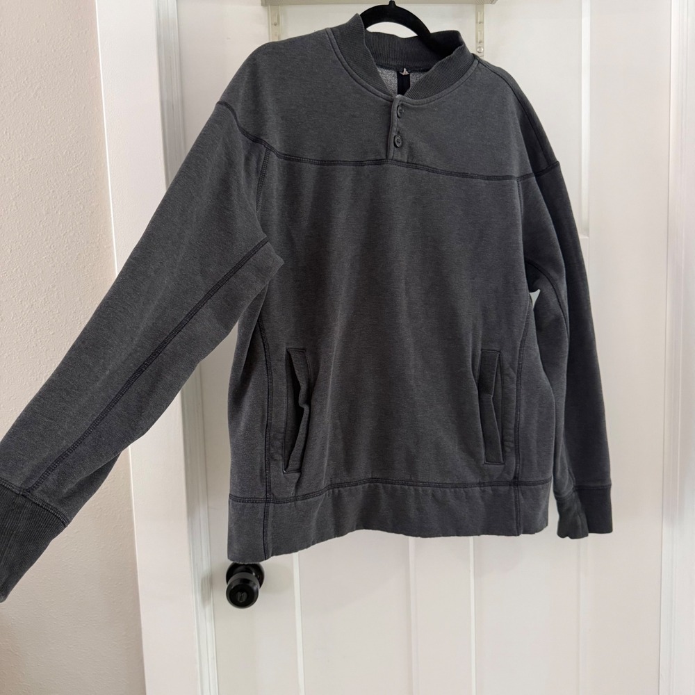 Lululemon‎ Revolve Henley Pullover Mens Large Gray Mock Neck Fleece Sweatshirt